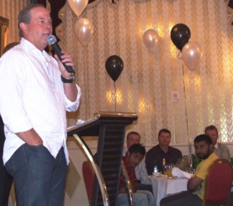 When our past super-coach Greg Peters speaks, everyone listens - including current First Eleven players. In the background are L-R Sean O'Kane, Nasir Ahmed, Mark Gauci, Ihtisham Uddin and James Holt.